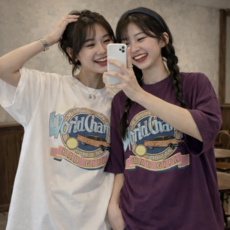 여성 오버핏 그래픽 반팔티 빈티지 프린팅 루즈핏2P