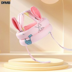 DFMEI 寶寶護頭枕防摔神器頭部保護墊夏季防撞頭學走路嬰兒四季學步帽子, 1個, 防摔帽【粉色動物】雙耳透氣天絲款