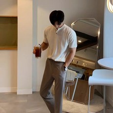 ANYOU 남성 여름 반팔 헨리넥 티셔츠 오버핏 캐주얼 니트웨어