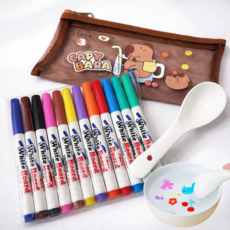 물에뜨는 워터 매직 플로팅펜 유아 미술놀이 워터펜+스푼+파우치 세트, 12, 1개, 12색+스푼+파우치