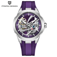 PAGANI DESIGN 남성호환 스켈레톤 자동 식 시계 럭셔리 고무 스트랩 사파이어 글라스 스포츠 Reloj Hombr