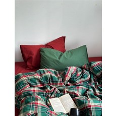 크리스마스 체크 이불 커버 녹색 빨강 싱글 베개커버 침구, 침대 시트, 빈티지 그린+메이플 리프 레드 베개커버