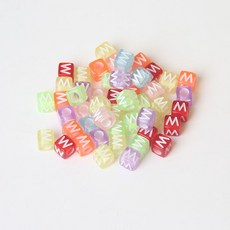 브롤리 알파벳 사각형 투명 비드 단일 문자 DIY 보석 액세서리 우정 팔찌 목걸이 재료, 6x6mm 사각 편지 구슬 50pcs / pack 구멍, 알파벳 W
