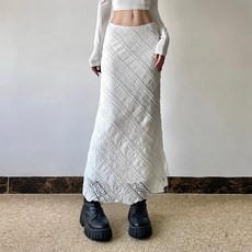 COSYEVNO 여성 봄여름용 슬림핏 롱 스커트 레이스 디테일 BCXbsq-2