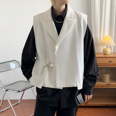 痞帥西裝馬甲春秋港風ins設計感坎肩外套男韓版潮流寬鬆無袖西服