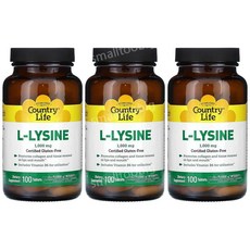 컨트리라이프 엘 라이신 클로라이드 아미노산 리신 1000mg 100정 3병 L Lysine, 3개