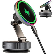 車載磁吸無線充電手機架 15W快充 360度旋轉支架, 黑色, 車載無綫磁吸充電