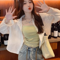 투니스 여성 얇은 단색 숏 긴소매 셔츠