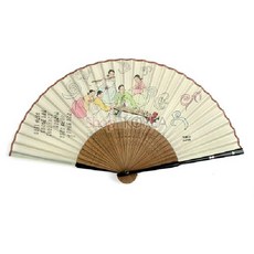 거문고 민속도 자개 부채 전통악기 문양 실크 합죽선 여름 휴대용
