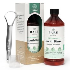 Bare Botanics 치아 및 잇몸을 위한 오일 풀링(페퍼민트) 473.2ml(16온스) - 미백 상쾌한 호흡을 천연 구강 세정제 일일 건강 알코올 불소 프리 미국 제조 비, Mint
