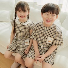 국산 플래드 여름 아동 잠옷 무형광 여아 남아 주니어 초등 유아 남매 파자마 코지이지