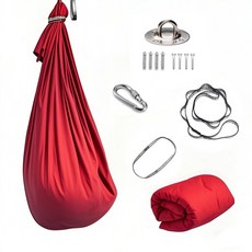 DS QU 8M 에어 해먹 가능한 조절 에브레이스 장치 패브릭 탄성 성인 힐링 스윙 실외용 실내 해먹 요가 고정 세트 캠핑 스윙, 빨간, 1개