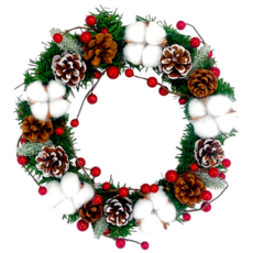 裝飾燈大師 30cm PVC花圈 - 台灣手做精緻盒裝, H款棉花松果, 1個