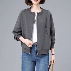 ORZQU 여성 봄가을 넉넉한 스탠딩넥 자켓 긴팔 지퍼 상의