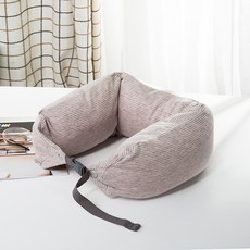 條紋U型護頸枕，柔軟舒適，可調節扣帶，旅行辦公室午睡適用, S478-灰粉, 1件
