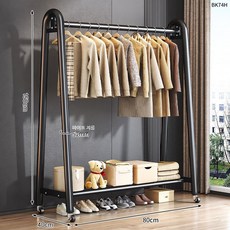 심플 스탠드 행거 옷걸이 선반형 이동식 옷수납 정리 행거 침실 드레스룸 정리대, 고급블랙 80x150x 단층 수납
