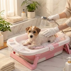 튼튼댕냥 반려동물 초슬림 더블폴딩 펫욕조, 1개, 핑크