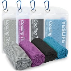 YESLIFE 쿨링 타월 4팩 101.6cm x 30.5cm(40 x 12인치) 남성 및 여성용 체육관 타월 요가 달리기 스포츠 운동 캠핑 피트니스 등을 위한 부드, 블루, 그레이, 퍼플, 블랙