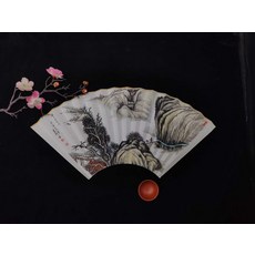 蘇工 手繪深山訪友圖 宣紙扇面, 如圖所示, 1個
