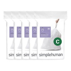 simplehuman Code C 휴지통 봉투 12리터 20장 5팩, 5개