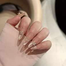 Paula's Nail 手工穿戴甲 貓眼寶石母貝設計 杏仁甲型 S碼 可重複佩戴, 1個, HNP062杏仁甲-S碼長約2.7公分