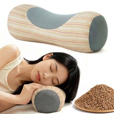 Leesheer 스트라이프 메밀 베개 3D 입체 경추베개 통기성 좋은 숙면, 1개, 베이지