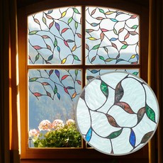 유니 윈도우시트 3D입체 무점착 스테인글라스 창문시트지 고급 유럽풍 유리시트지 안개시트 사생활보호 필름, 버들나무 소