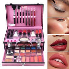 메이크업세트 가용 초보자 여행용 휴대용 메이크업 세트 박스 여행 가방 키트 립스틱 브러쉬 매니큐어 아이섀도 팔레트, [01] 옵션1