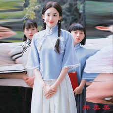 【M-5XL大尺碼】新中式復古風女裝套裝，民國風學生裝，大尺碼文藝演出服