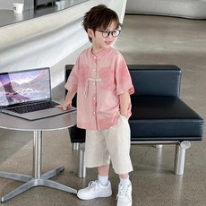 兔巴叮童裝 兒童裝男童夏裝新中式套裝2025新款帥氣男孩洋氣短袖衣服潮幼兒園畢業製服襯衫學生裝