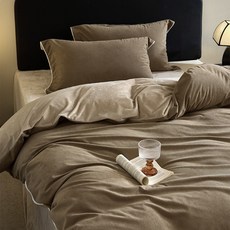 簡約輕奢提花嬰兒絨四件套 牛奶絨被套床單 純色牛奶絨高端床上用品, 沉香-灰-絨,1.8m床單款-四件套-(被套200*2