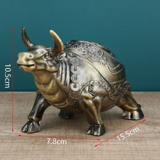 牛氣沖天 歐式菸灰缸 可愛創意家用客廳奢華菸缸帶蓋防飛灰辦公室擺件, 青銅色擡頭牛（小號）, 1個