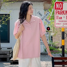 로로텐 카라넥 퍼프 반팔 티셔츠 스판 무지 여성 빅사이즈