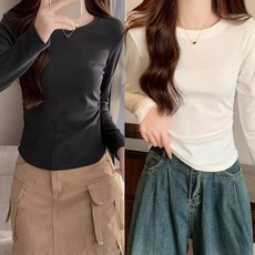 비오라 여성 기본 긴팔 모달 티셔츠 라운드티 2종세트