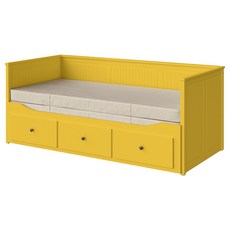 이케아 헴네스반나레이드 데이베드+서랍3+매트리스2 80x200cm (매우단단함), 옐로