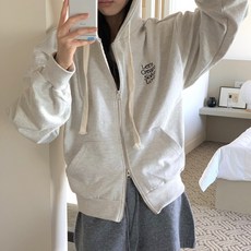 엘텍몰 여성 기모 후드집업 봄 가을 쭈리 루즈핏 레터링 자수 투웨이