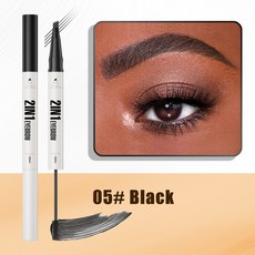 Hellokiss 雙頭四叉眉筆 染眉膏 立體防水速乾 2in1 液體眉筆, 1個, 05#BLACK【英文包裝】,2ml+1ml