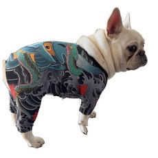 타투감성 반려동물 프린트 패딩 강아지 고양이 겨울옷 소형견 중형견 대형견, 전신문신 옷, 사이즈 S