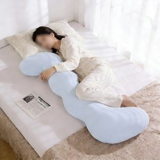 Pogeuni 일자형 대형 롱 바디필로우 인체공학 쿠션 숙면 도우미, 블루