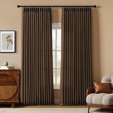 핀치 플리츠 리넨 커튼 거실 및 침실용 213.4cm(84인치) 길이 자작나무 빛 필터링 드레이프 메모리 트레이닝 세미 시어 창문 커튼 농가용 후크 포함 패널 2개 너비