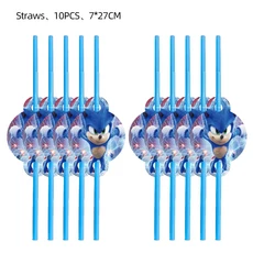 소닉 생일 파티 용품 일회용 식기류 컵 종이 접시 테이블보 배너 선물 장식용 크리스마스, 17 10pcs Straws