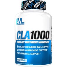 EVLution Nutrition CLA1000 각성제 무함유 체중 관리제 소프트젤 90정, 1개
