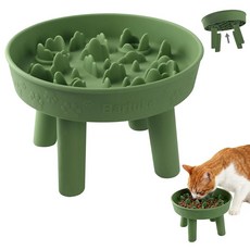 바투케 대형견용 피더 매트 위한 논슬립 슬로우 프리 디스펜서 불안 트리트 실리콘 BPA, Green, 2 Round Bowl with Stand