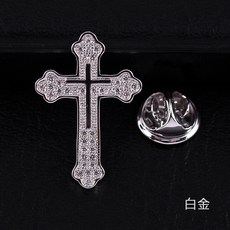 水晶十字架小領針鍍18K金鑲鋯石/金銀十字架, 1個, 水晶十字架白金