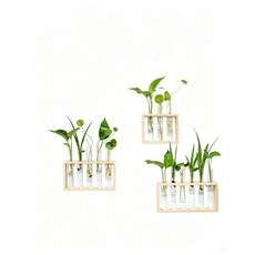 우드 화병 실린더 긴 유리 물꽂이 꽃 한송이 수경재배 홈 인테리어, (우드)6구