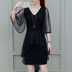 천하오 쉬폰 원피스 여성 여름 망사 미디스커트 J144