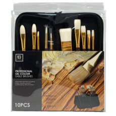 仿豬鬃高彈性尼龍畫筆10件組附收納包 油畫、壓克力、水彩畫筆適用 美術套筆組, 1套, 綜合尺寸