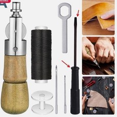 皮具手工工具 縫線工具 DIY皮藝修鞋縫線套裝, 1個, 手用B款縫紉器 綠色木柄