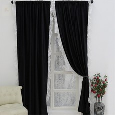 다모아꾸밈 러플 암막커튼 2장세트 100x200cm 블랙 작은창암막커튼레일형