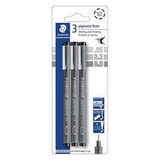 Staedtler 안료 라이너 팩 블랙 펜 3개 다양한 선 너비 0.05mm/0.2mm/0.8mm 308-9SBK3, 3팩 - 엑스트라 F/Med